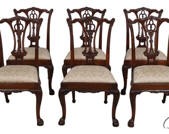 L61240EC: Set of 8 HICKORY WHITE CO Chippendale Mahogany Dining Room Chairs