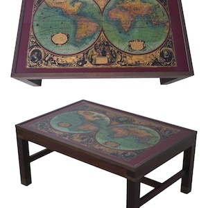 L73146: Vintage World Nautical Map Campaign Mahogany Eglomise Coffee Table