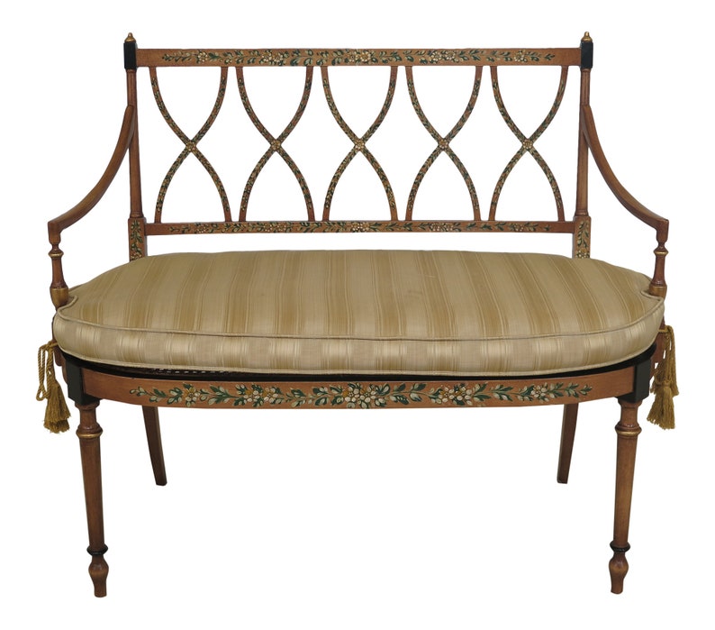 30974ec Adam Paint Decorated Cane Seat Settee Bench Etsy