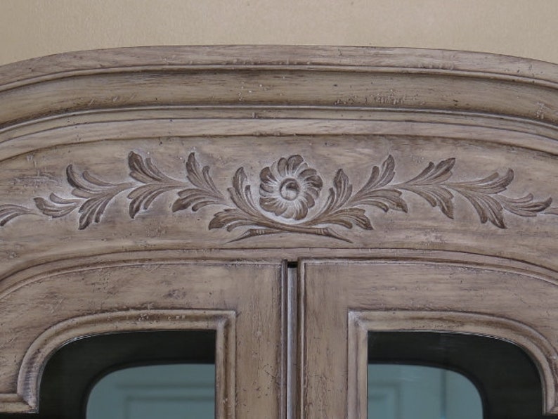 French Carved 2 Door Distressed Finish Curio China Cabinet 45136EC