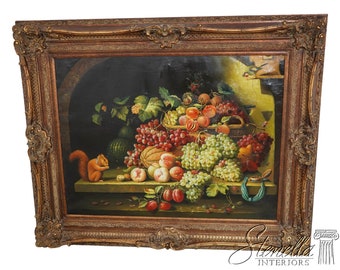 F62310EC: Large Gold Framed Still Life Fruit Basket Oil Painting On Canvas