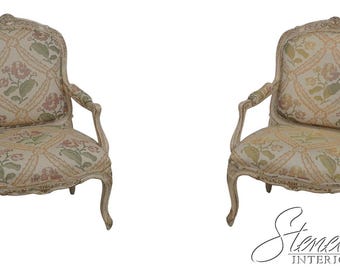 L72695: Pair Of Crackle Paint Louis XV Fauteuils Armchairs