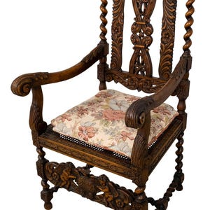 70024: French Continental Ornate Walnut Carved Arm Chair