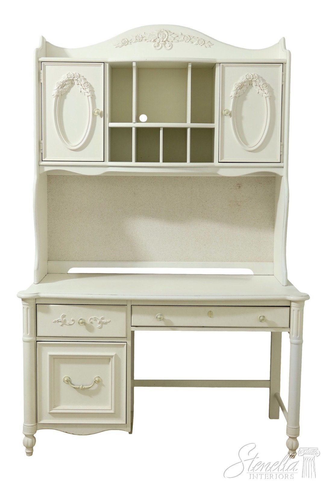 F53992EC: STANLEY Country French Style White Desk W. Hutch F53992EC: STANLEY Country French Style White Desk W. Hutch