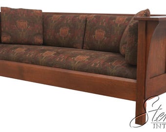 73003: STICKLEY Mission Oak Arts & Crafts Tulip Upholstery Sofa