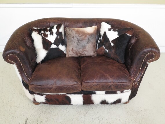 25647ec King Ranch Saddle Leather Hide Tufted Sofa Etsy