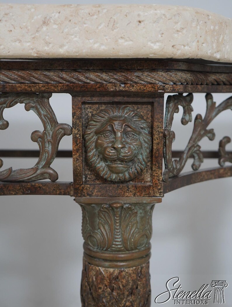 69626: MAITLAND SMITH Travertine Top Bronze Console Table zdjęcie 4