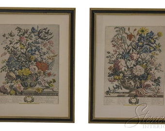 F58492EC: Pair Black Framed Botanical Anniversary Prints May & June