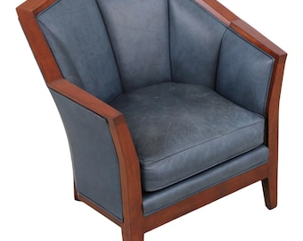 71868: STICKLEY Cherry Blue Leather Club Chair