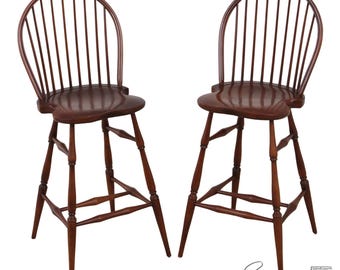 72673: Pair ROBERT BERGELIN Windsor Style Cherry Counter Chairs