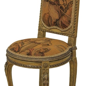 58380EC: Antique French Louis XV Gold Carved Upholstered Side Chair