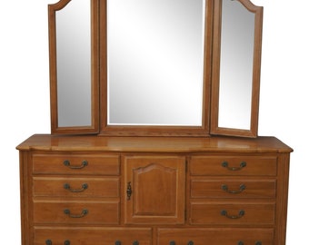 63591EC: ETHAN ALLEN Country French Dresser w. Tri Fold Mirror