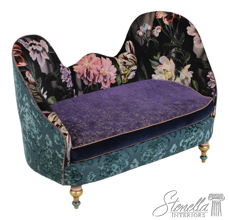 L72378: MACKENZIE CHILDS Whimsical Upholstered Loveseat Settee 画像 1