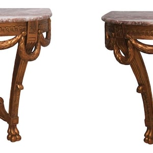 72255: Pair Of French Louis XV Style Marble Top Wall Console Tables