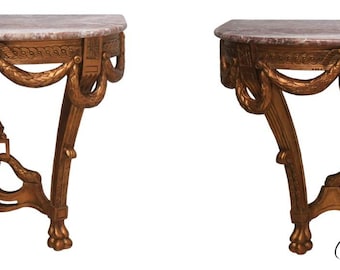 72255: Pair Of French Louis XV Style Marble Top Wall Console Tables