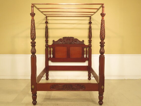 29445ec Leonards Bench Made Carved Queen Mahogany Canopy Bed Etsy