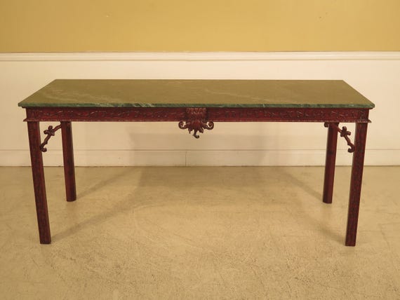 28728e Chinese Chippendale Green Marble Top Mahogany Library Etsy
