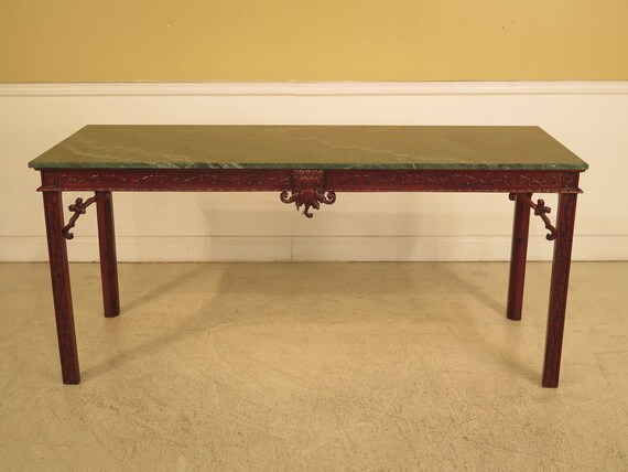 28728e Chinese Chippendale Green Marble Top Mahogany Library Etsy