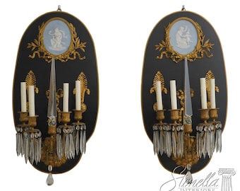 F75050: Pair Vintage French Neoclassical Bronze Mounted Light Wall Sconces