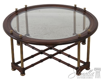 72405: Regency Faux Bamboo Round Brass & Glass Top Coffee Table