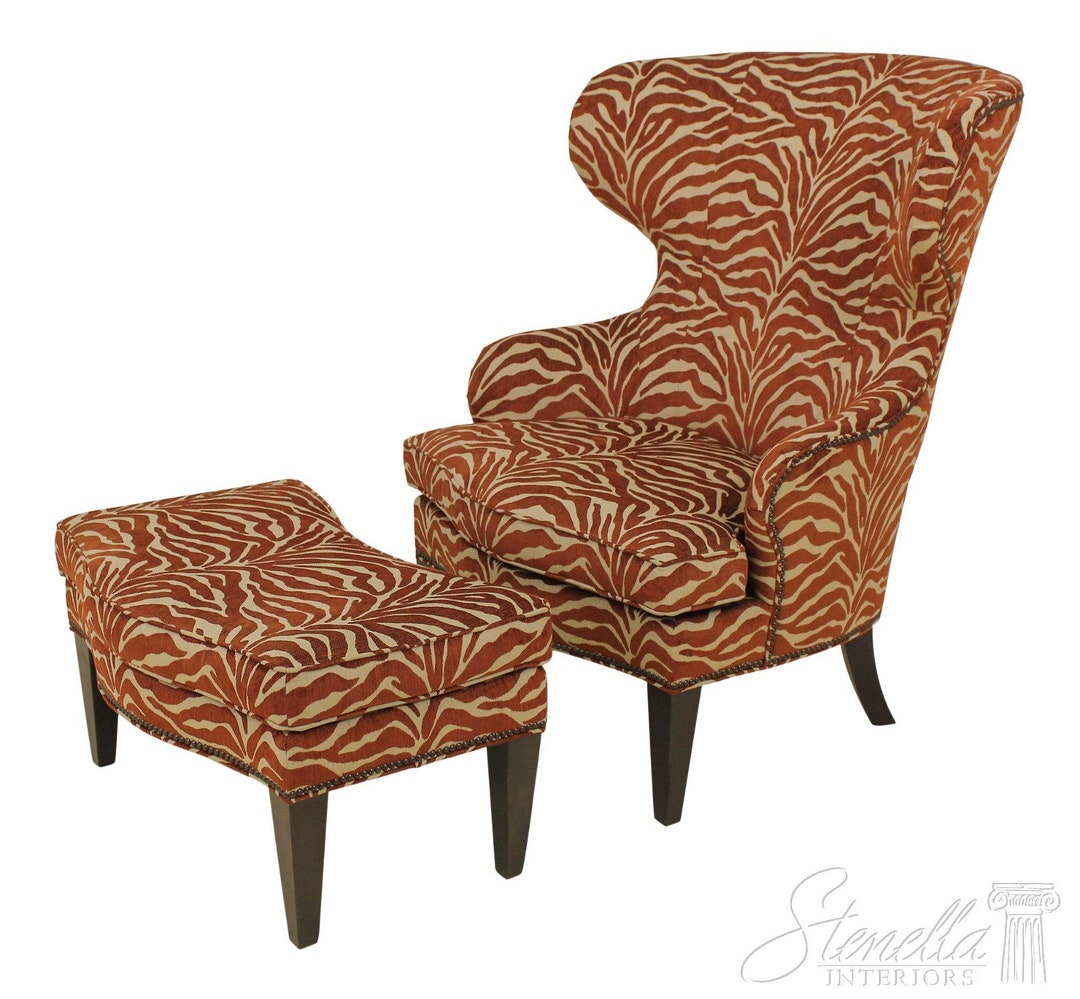 58176EC ETHAN ALLEN Modern Design Animal Print Wing Chair & Ottoman Etsy