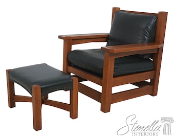 71348: STICKLEY Eastwood Mission Oak Leather Chair With Ottoman