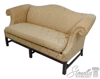 63837EC: HICKORY CHAIR CO Gold Damask Upholstered Chippendale Sofa