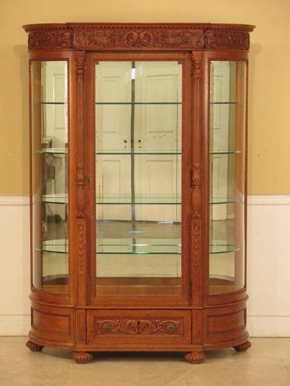 29004e Rj Horner Beveled Glass Carved Oak Antique China Etsy