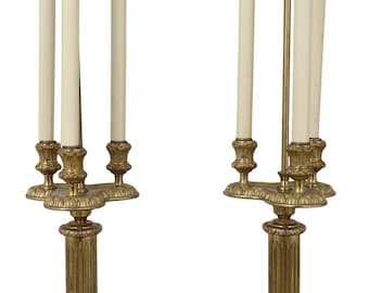 F55044EC: Pair French Louis XIV Style Solid Brass Table Lamps
