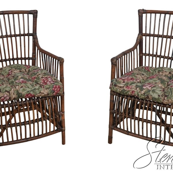 61132EC: Pair Rattan Island Style Armchairs w. Cushions