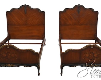F72581: Pair Of French Style Marquetry Inlaid Satinwood Twin Beds