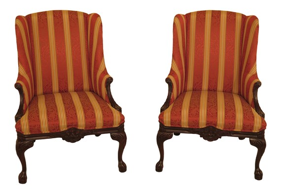 30599ec Pair Calico Corners Claw Foot Upholstered Wing Chairs Etsy