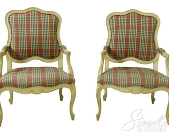 52462EC: Pair ETHAN ALLEN French Style White Open Armchairs