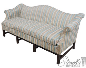 63830EC: Quality Striped Upholstered Camelback Chippendale Sofa