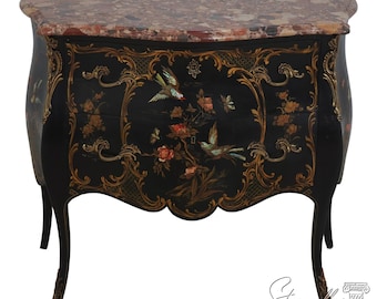 L72530: Vintage French Louis XV Style Chinoiserie Painted Commode Chest