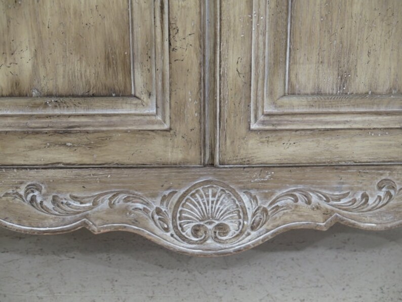 French Carved 2 Door Distressed Finish Curio China Cabinet 45136EC