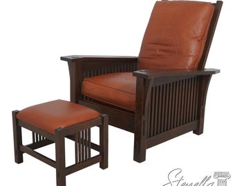 71343: STICKLEY Mission Oak And Leather Morris Chair With Ottoman