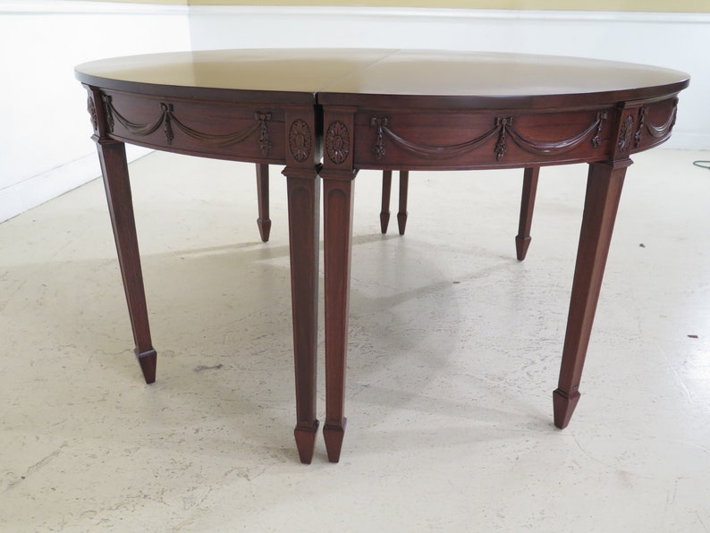 Pair Antique Adam Style Mahogany 12 Round Demilune Tables