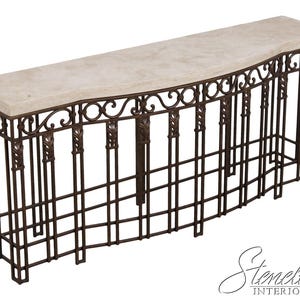 73177: French Style Iron & Steel Base Stone Top Console Table