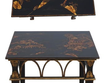 L72571: Chinoiserie Gold & Black Lacquer Occasional Lamp Table