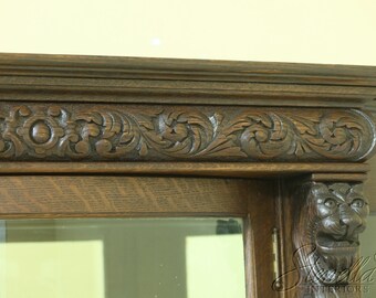 レトロキャビン F32950EC: Antique Victorian Oak Lion Carved Bow Front China