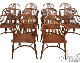 L62557EC: Set of 10 English Style Oak Windsor Arm Dining Chairs