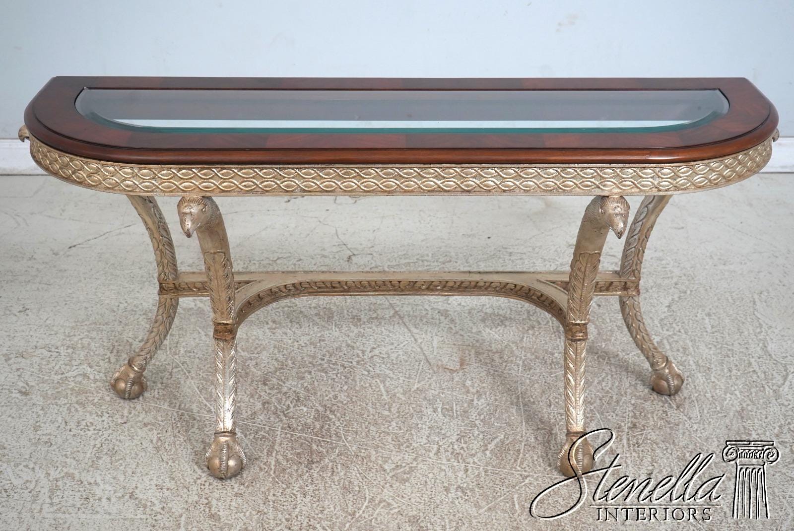 L68144: Eagle Carved Regency Style Glass Top Sofa Console