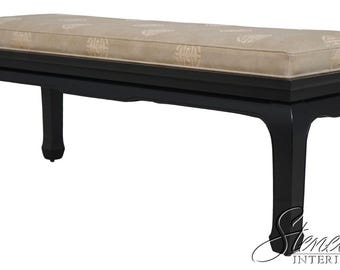 73743: CENTURY Oriental Style Leather Seat Black Lacquer Bench