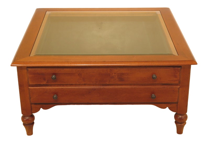 F47264ec Ethan Allen Maple Glass Display Top Coffee Table