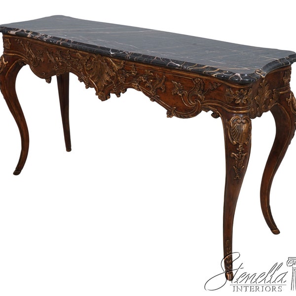 63959EC: HENREDON French Louis XIV Ornately Carved Marble Top Sofa Table