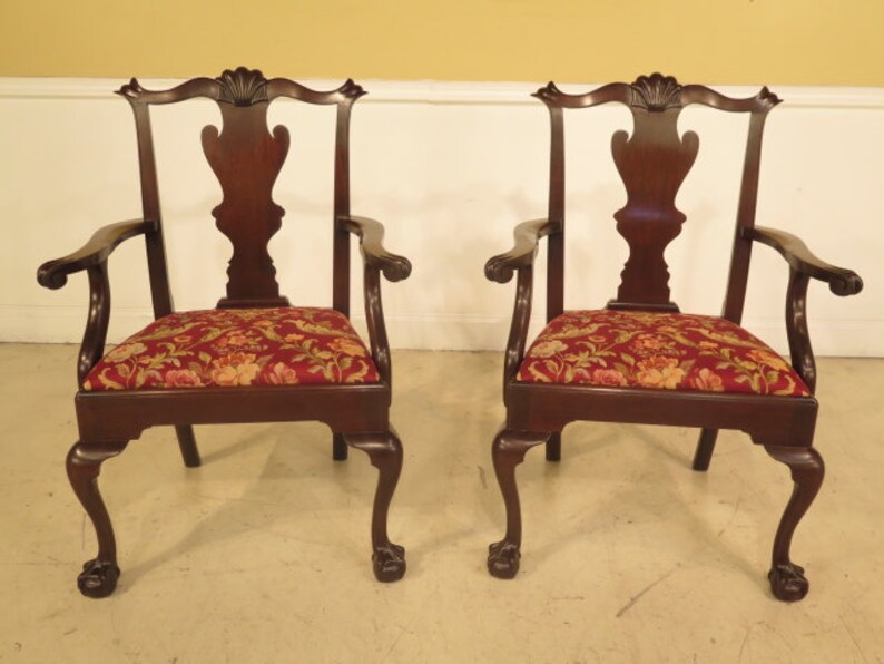 25063e Pair Of Henkel Harris Chippendale Mahogany Arm Chairs Etsy