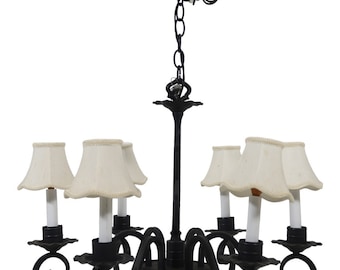 F55691EC: Iron 6 Arm Lighted Chandelier Hanging Light Fixture