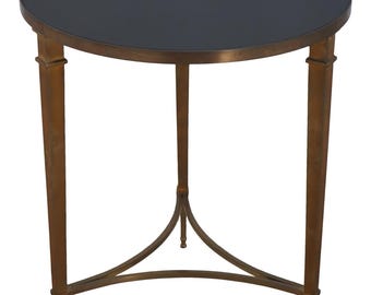 73337: GLOBAL VIEWS Round Granite Directorie Top Brass Table