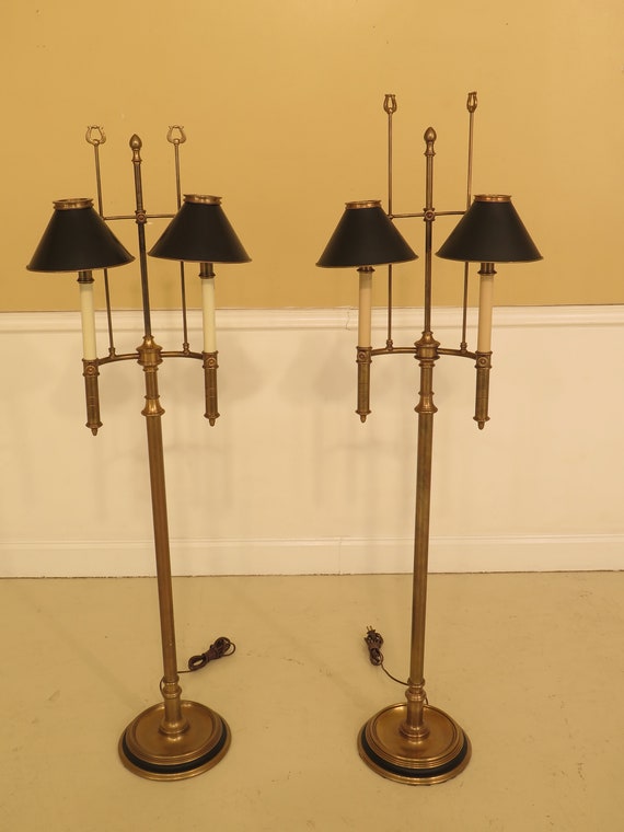 29825ec 29826ec Pair Chapman Brass Floor Lamps W Black Tole Pair Chapman Brass Floor Lamps